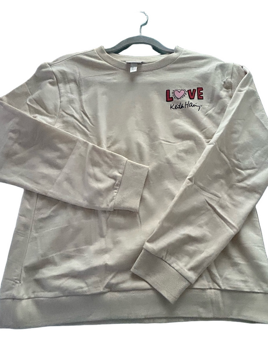 keith haring Tops - NWT KEITH HARING Plush Cream Graphic Heart Crewneck Sweatshirt Size Medium